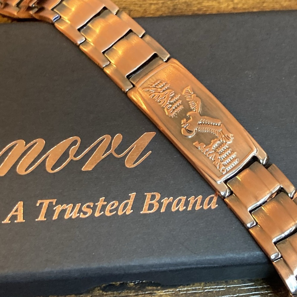 Jecanori Copper Magnetic Bracelet‎ 8.5in 12mm Link Eagle Clasp Steel Mens